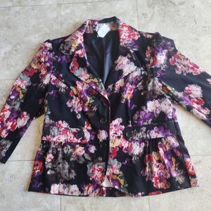 J40 Hartfield Designs stylish purple pink & green floral 3 button fitted blazer